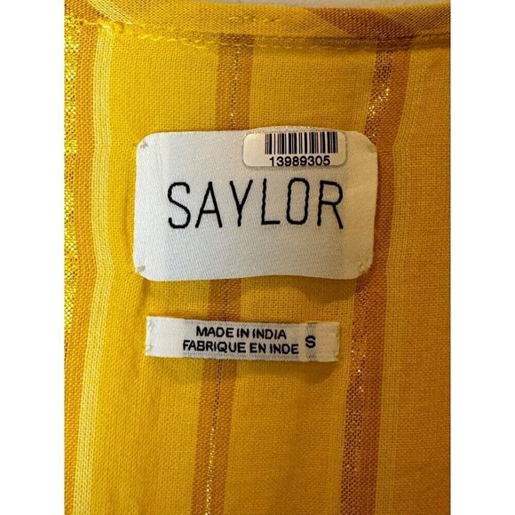 Saylor Dress Womens Small Yellow Cotton Flutter Sleeve V Neck Adrianne Mini - Picture 10 of 12